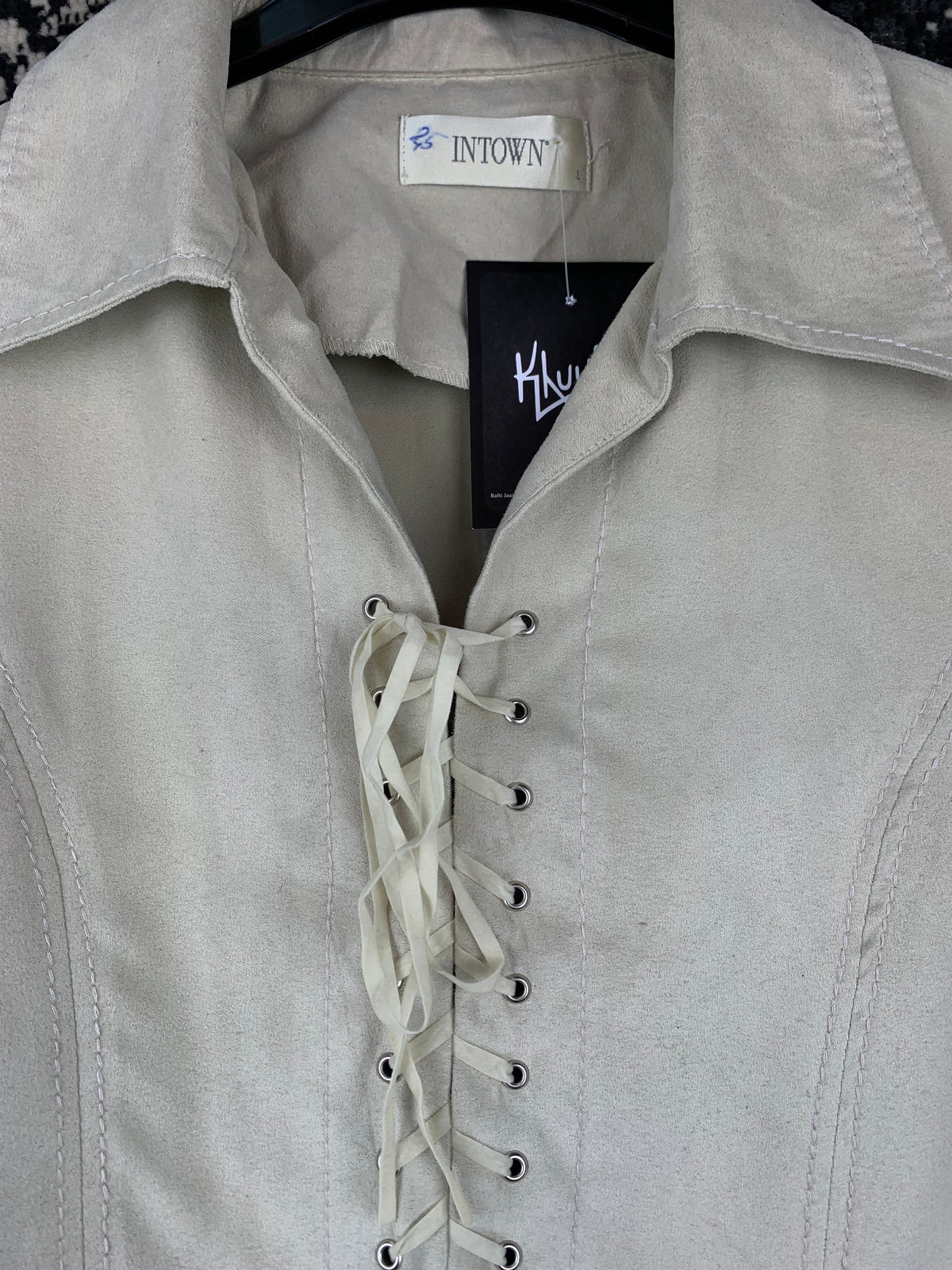 Women's Vintage INTOWN Beige Lace Up Shirt