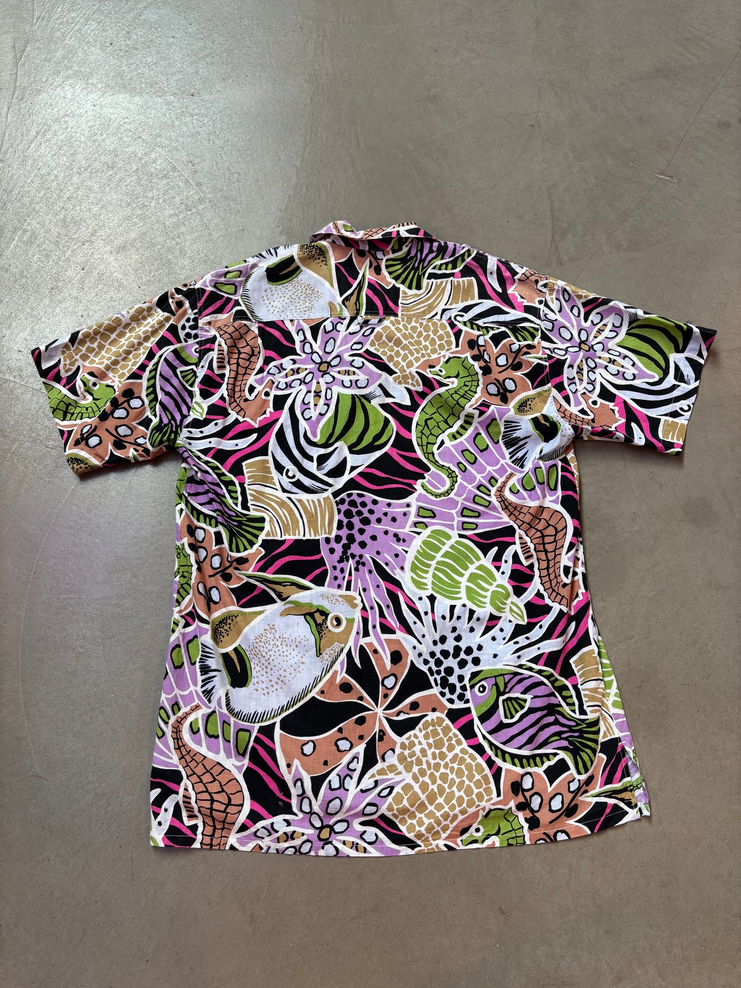 Vintage Ocean Print Short Sleeve Shirt
