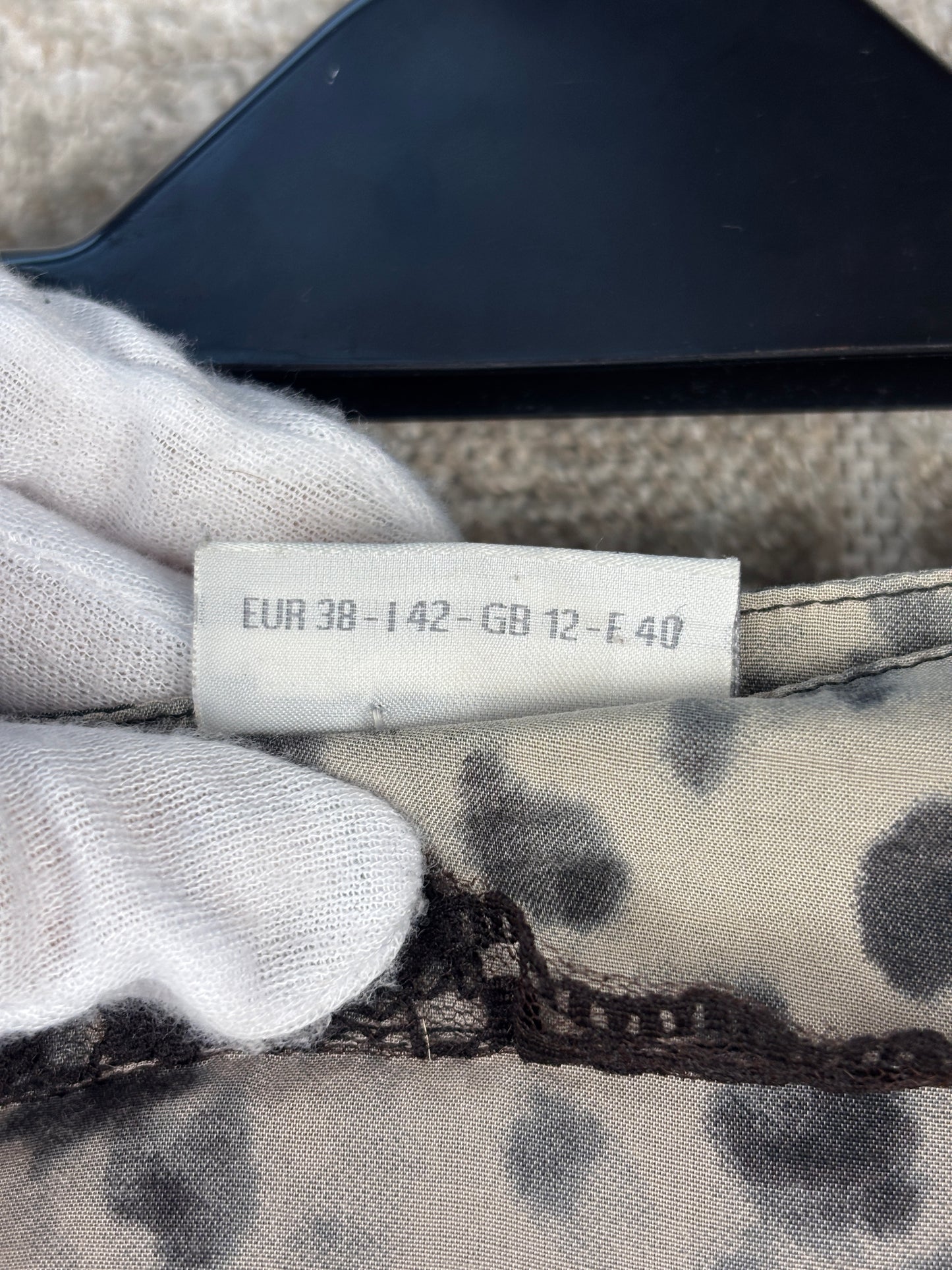 Womens Y2K Black Grey Leopard Print Lace Midi Skirt