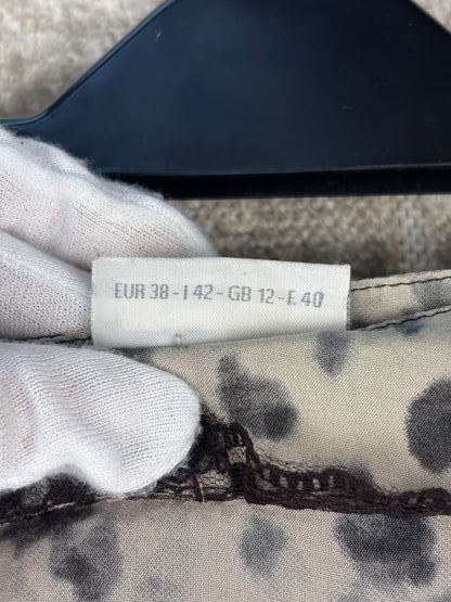 Womens Y2K Black Grey Leopard Print Lace Midi Skirt