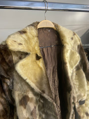 Multicolor Spotted Short Belted Seal Fur Overcoat Jacket Women's M Vintage