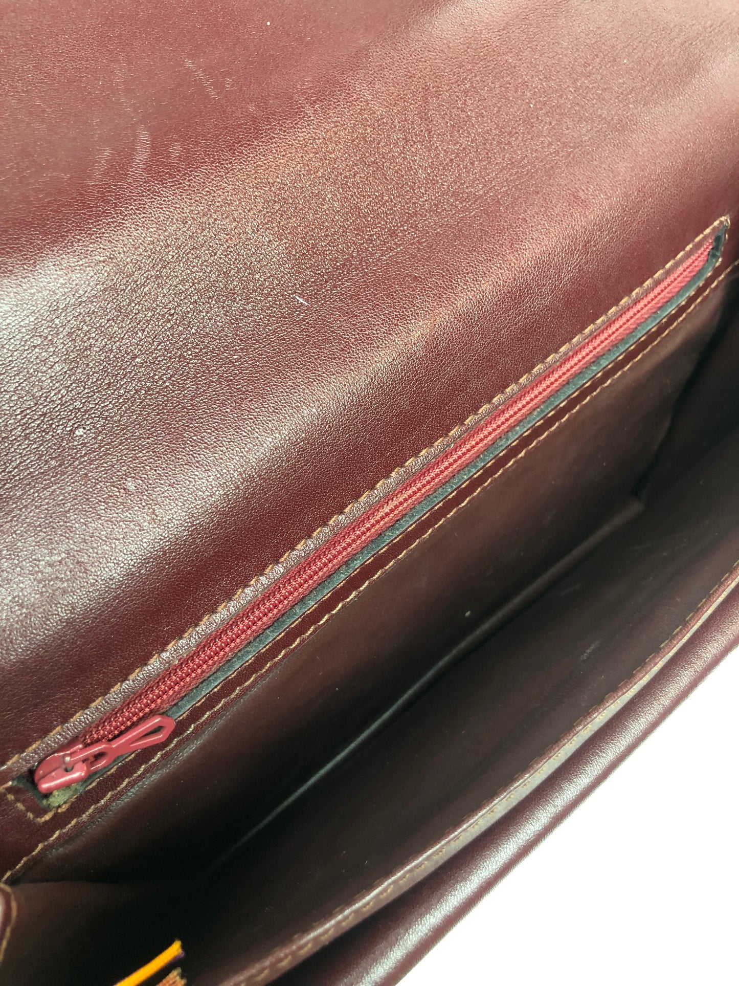 Vintage Cartier Shoulder Bag In Burgundy Leather