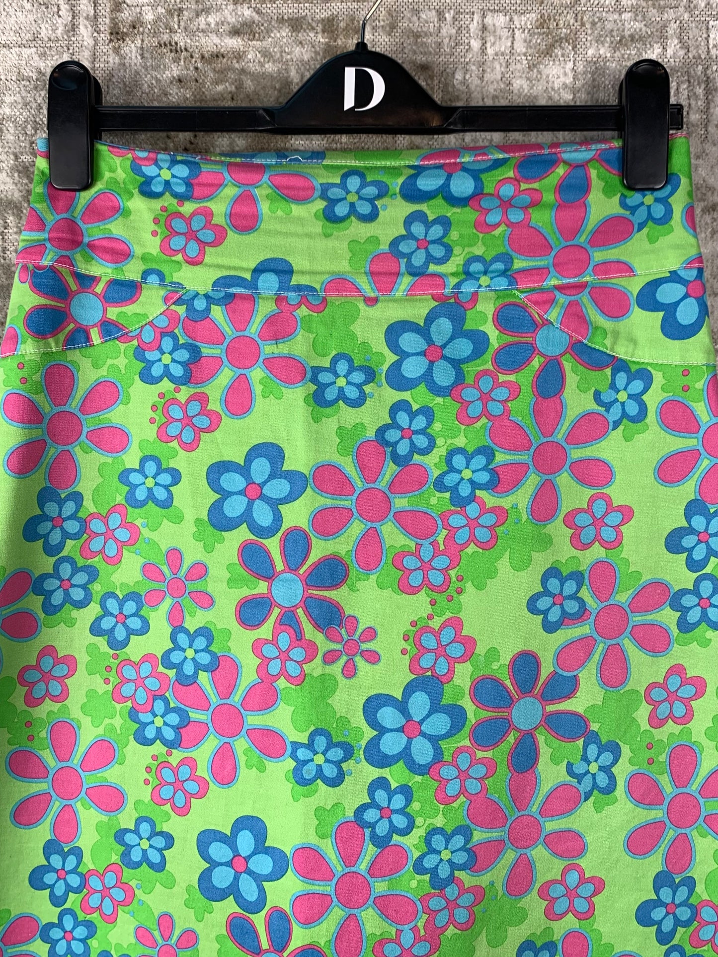 Womens Y2K Lime Green Pink Blue Floral Skirt