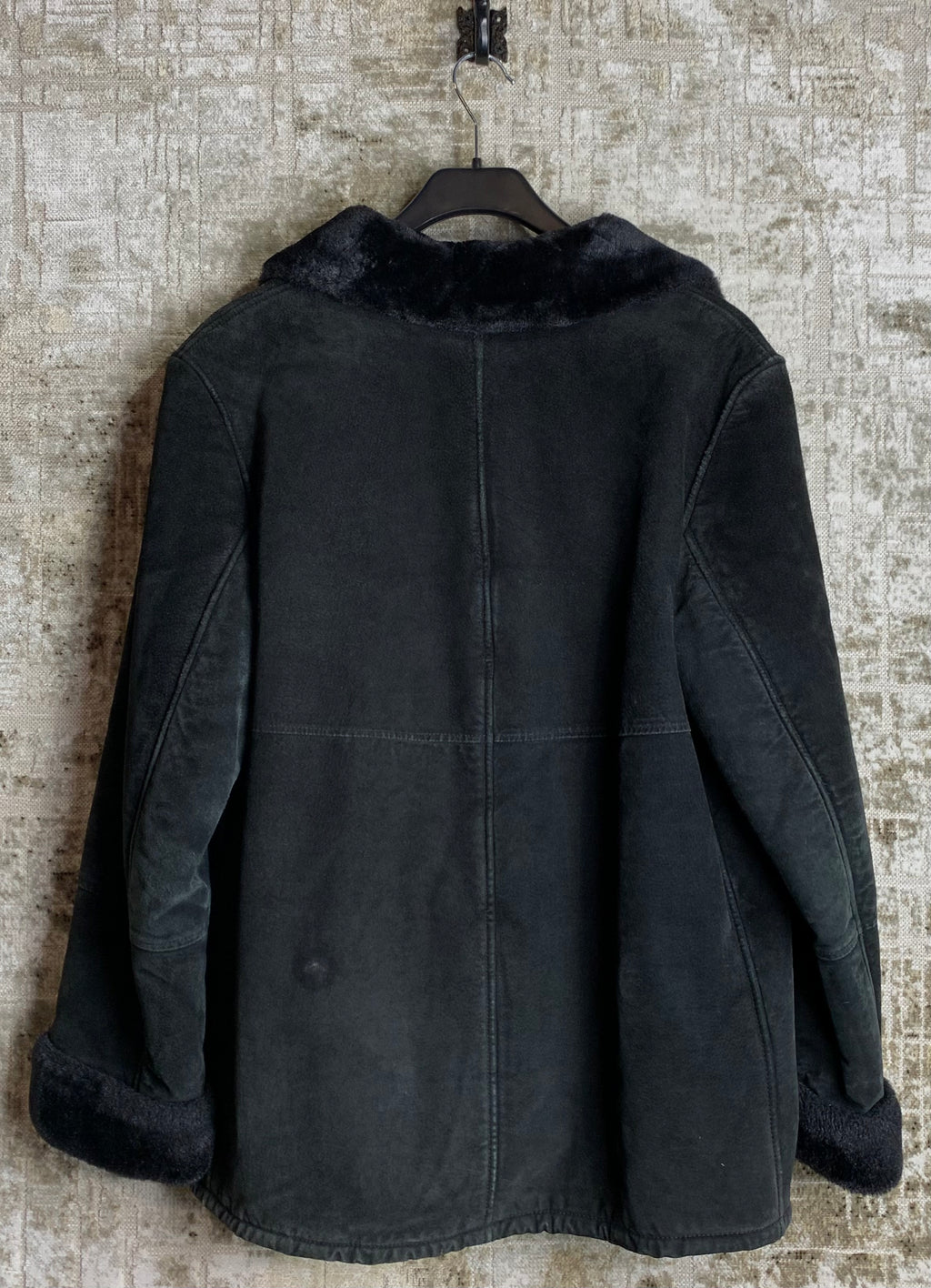 Black Faux Suede Shearling Jacket