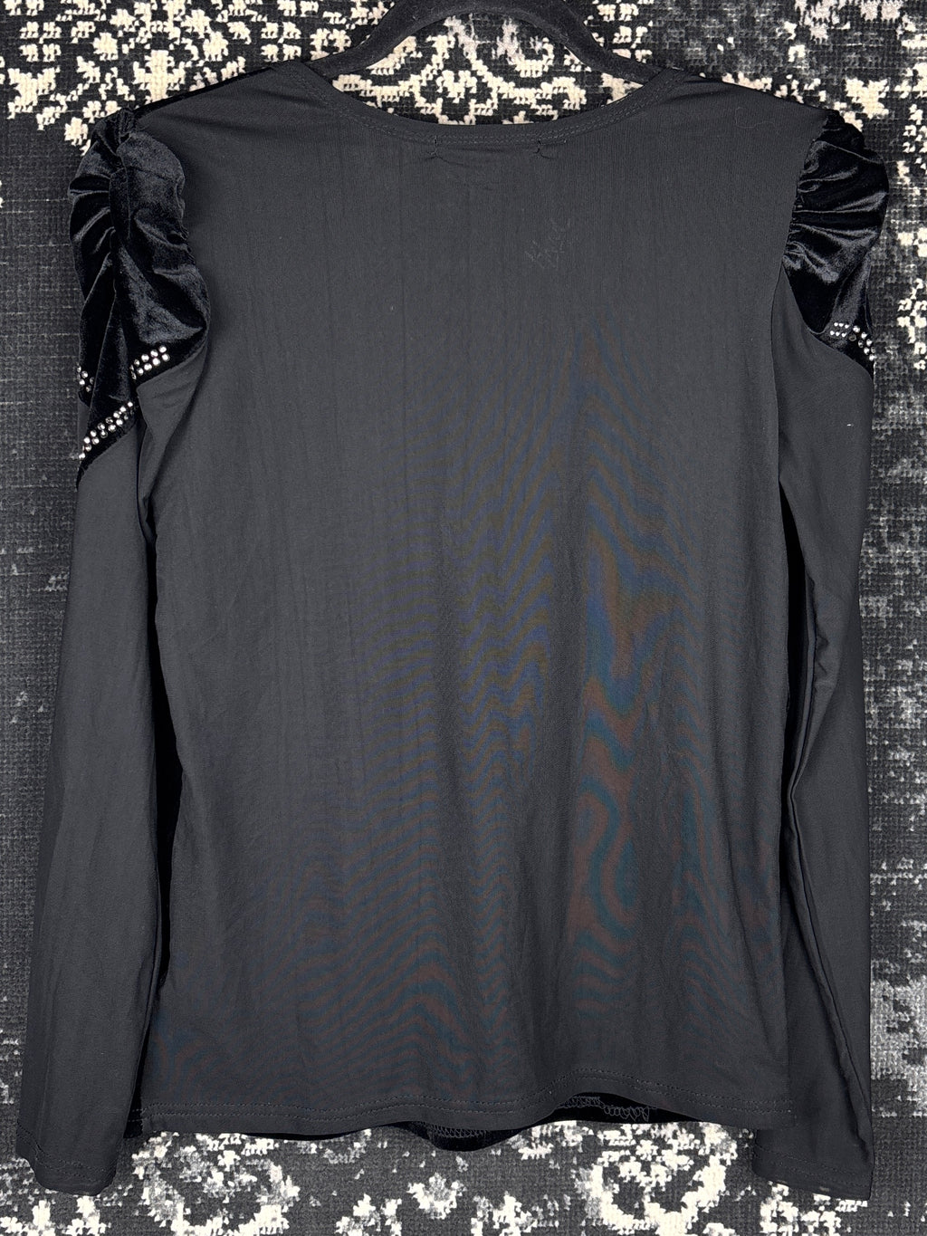 Women's Y2K Black Velvet Longsleeve Top with Beaded Front