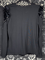 Women's Y2K Black Velvet Longsleeve Top with Beaded Front