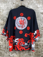 Womens Japanese Style Black Red Cardigan