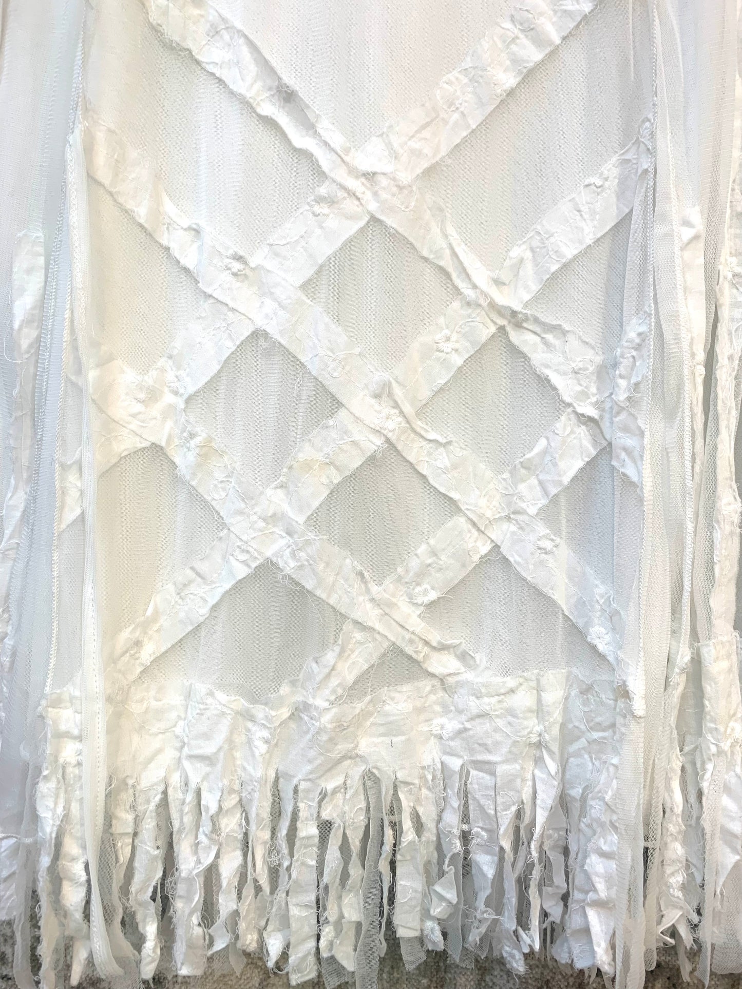 Y2K Mesh Lattice Fringe Midi Skirt