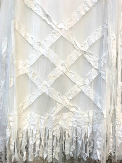 Y2K Mesh Lattice Fringe Midi Skirt