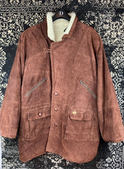 Men’s Vintage Brown Suede Sherpa Coat