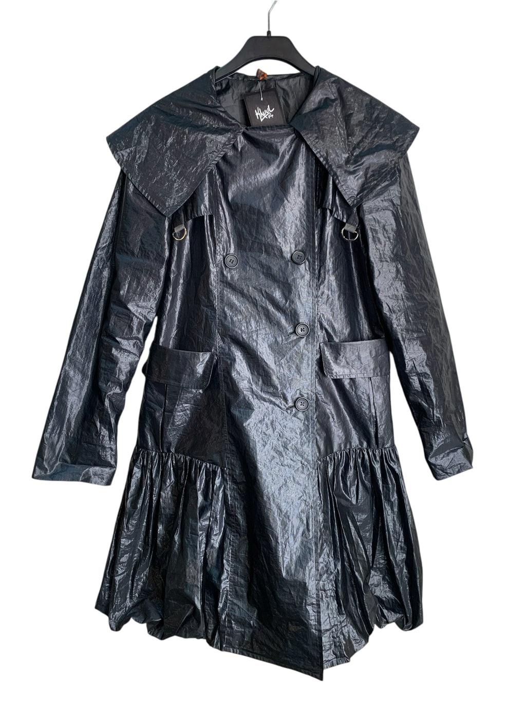 Metallic Shine Hooded Bubble Hem Coat