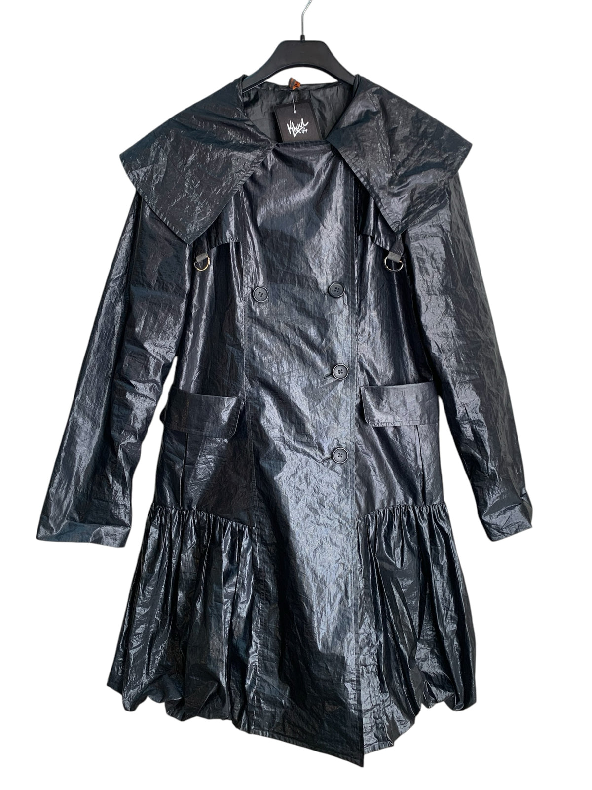 Metallic Shine Hooded Bubble Hem Coat