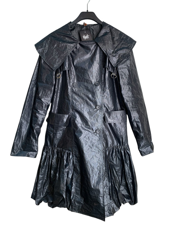 Metallic Shine Hooded Bubble Hem Coat