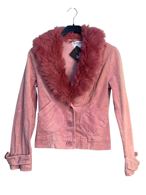 V2000 Y2K Corduroy Faux Fur Collar Jacket