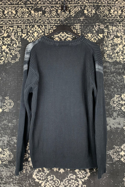 Men's Y2K Black Ribbed Sweater with Oversized Airbrushed Dragon Graphic