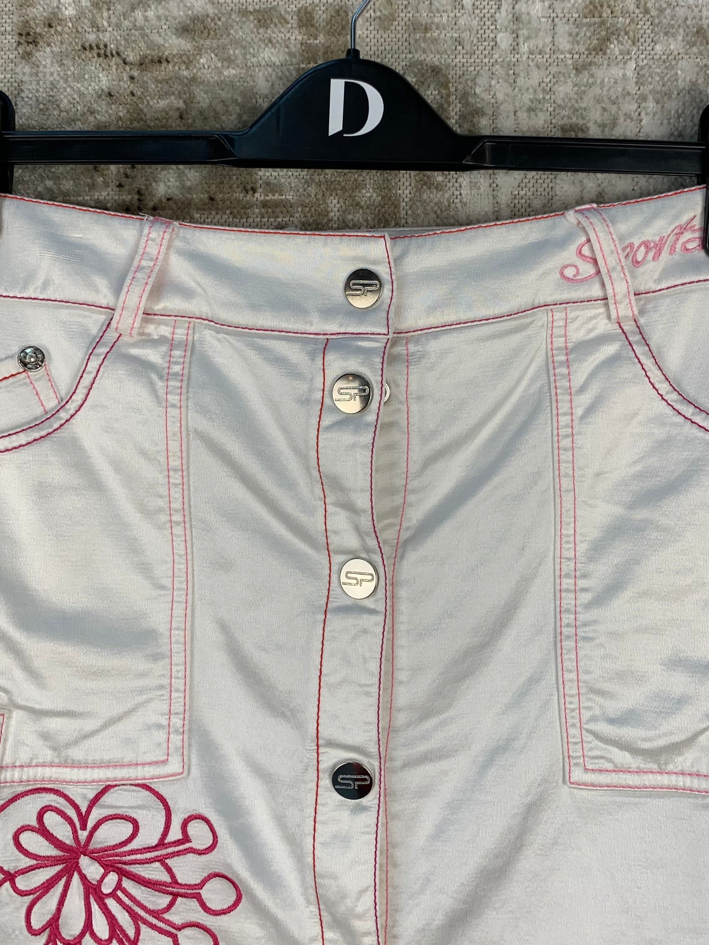 Womens Y2K White with Pink Flower Design Sport
