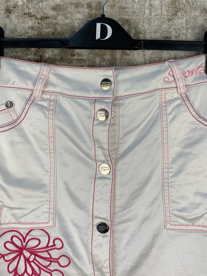 Womens Y2K White with Pink Flower Design Sport