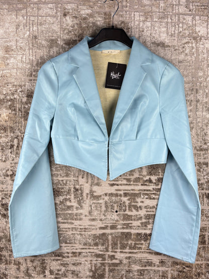 Women's Vintage Pastel Blue Leather Bolero