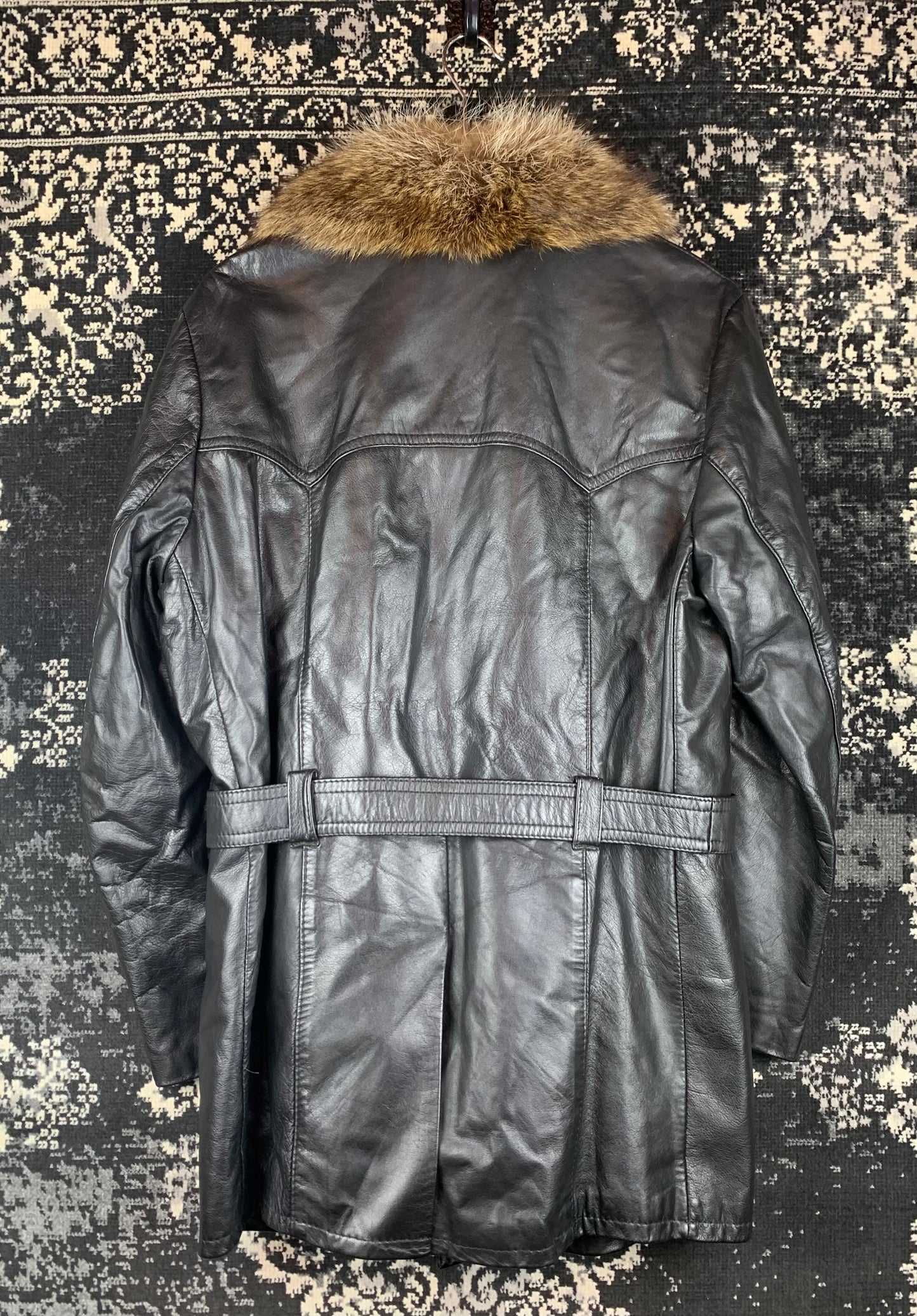 Mens Vintage Finnish Black Leather Fashion Coat