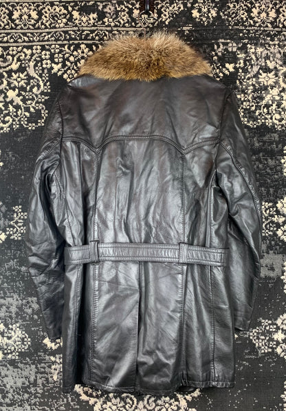 Mens Vintage Finnish Black Leather Fashion Coat