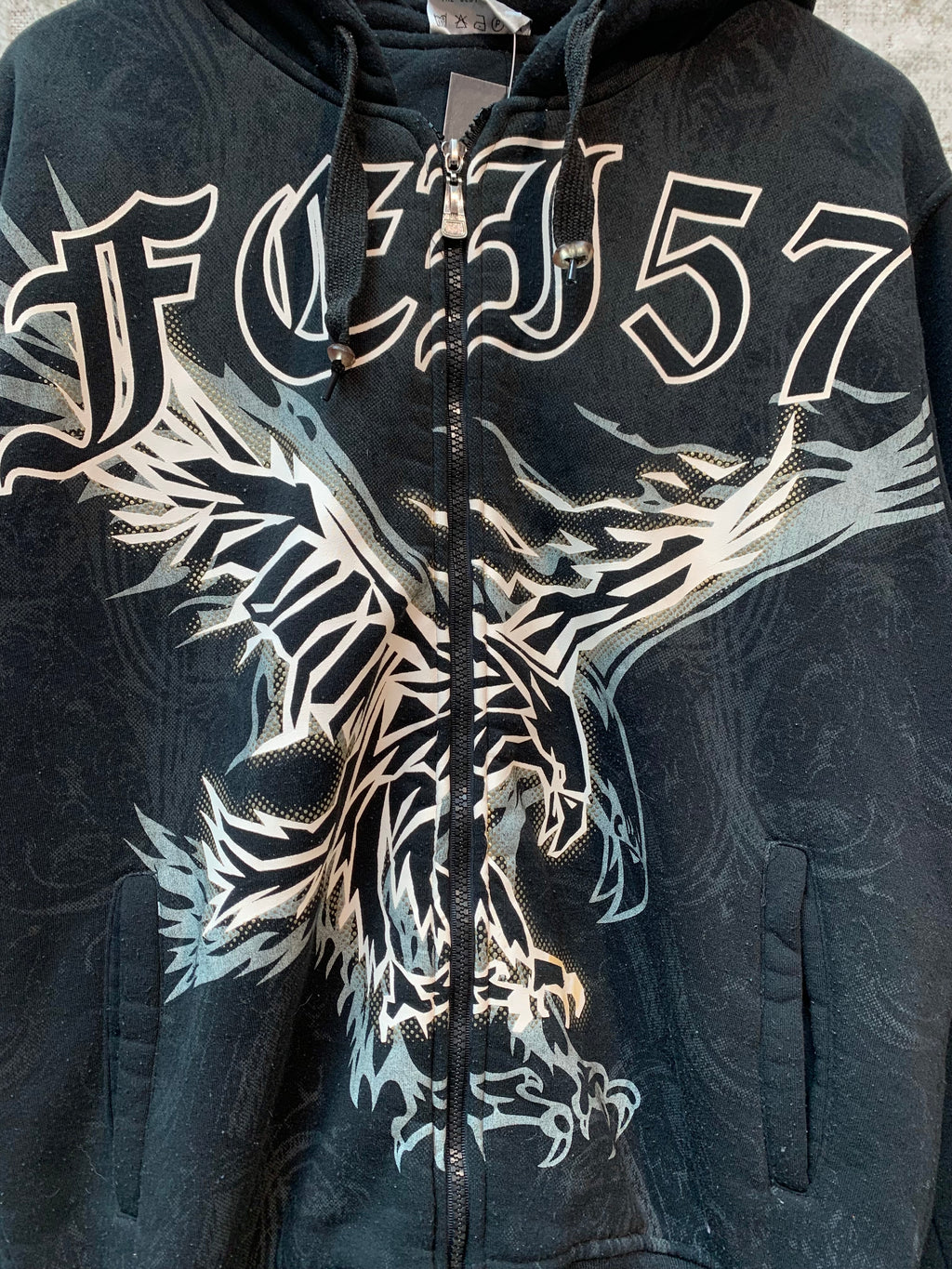 Y2K Tribal Eagle Zip-Up Hoodie