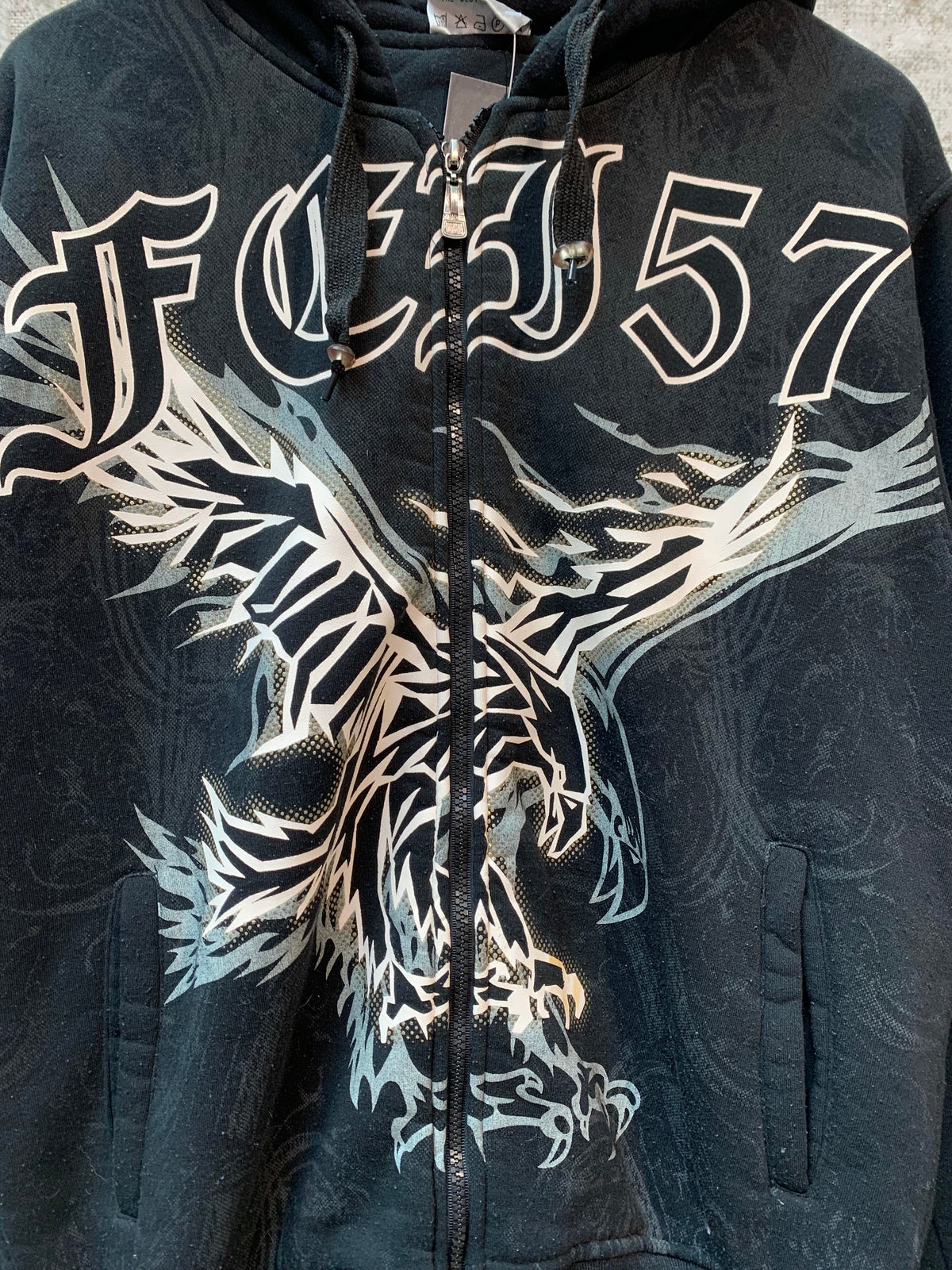 Y2K Tribal Eagle Zip-Up Hoodie