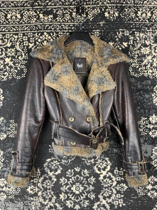 Vintage Brown Shearling Aviator Jacket