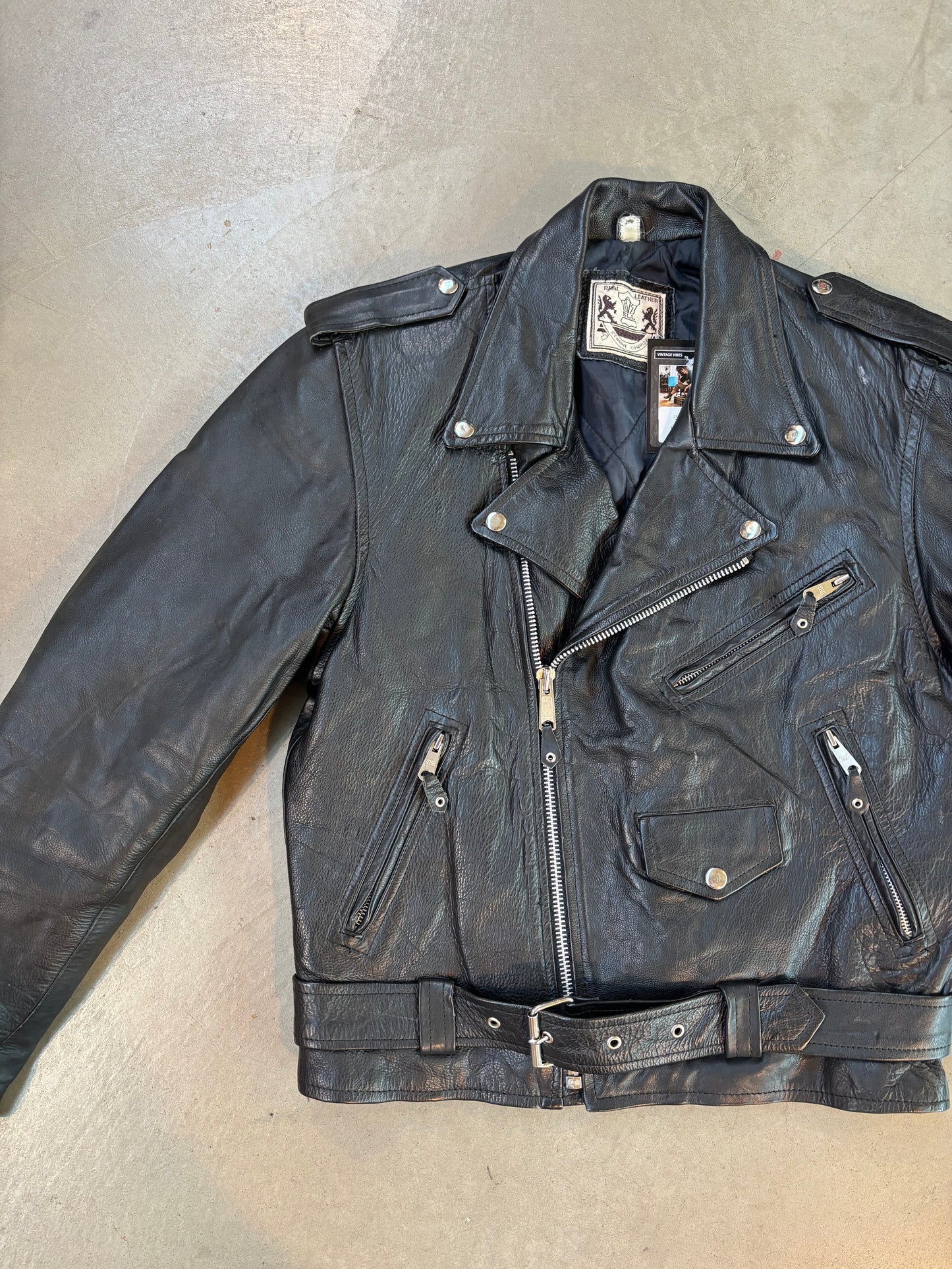 Vintage Black Leather Biker Jacket