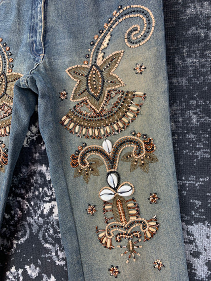 Women's Beaded Y2K Aesthetic Straight Leg Jeans