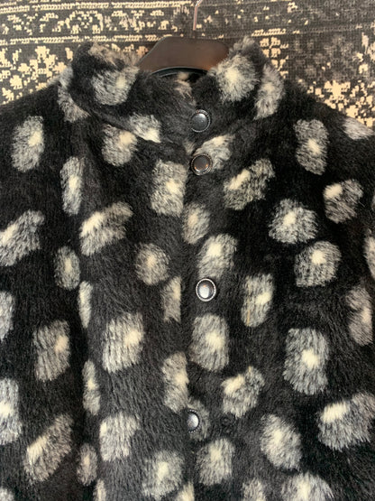 Women's Vintage Black & White Dotted Faux Fur Jacket
