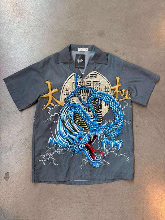 Mens Y2K Gondel Trading Tribal Button Up T-Shirt