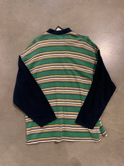 "box office" Green, White, Black and Yellow Striped Long Sleeve Shirt