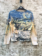 Pat Too Pat Y2K Script Print Long Sleeve Top
