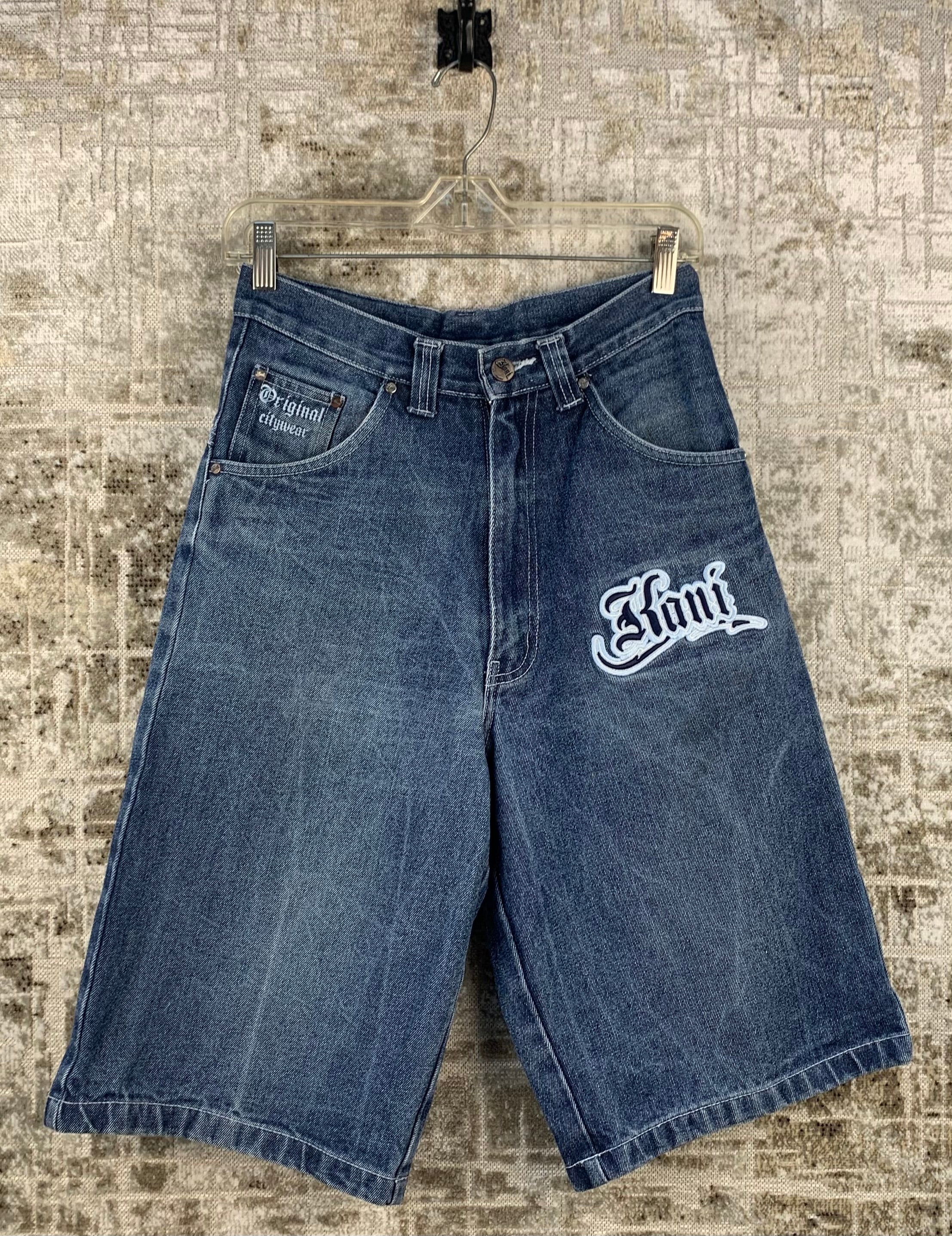 Mens Y2K Karl Kani Blue Embroidered Denim Shorts – Khuul