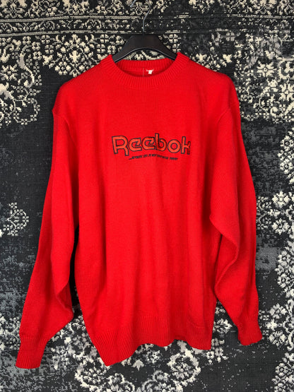 Mens Reebok Red Sweater Y2K Style Knit Crewneck Pullover