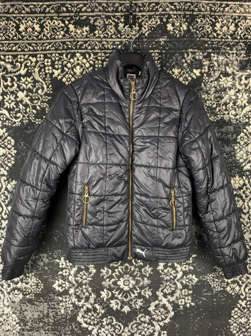 Puma Black Quilted Jacket with Gold Zip Detail