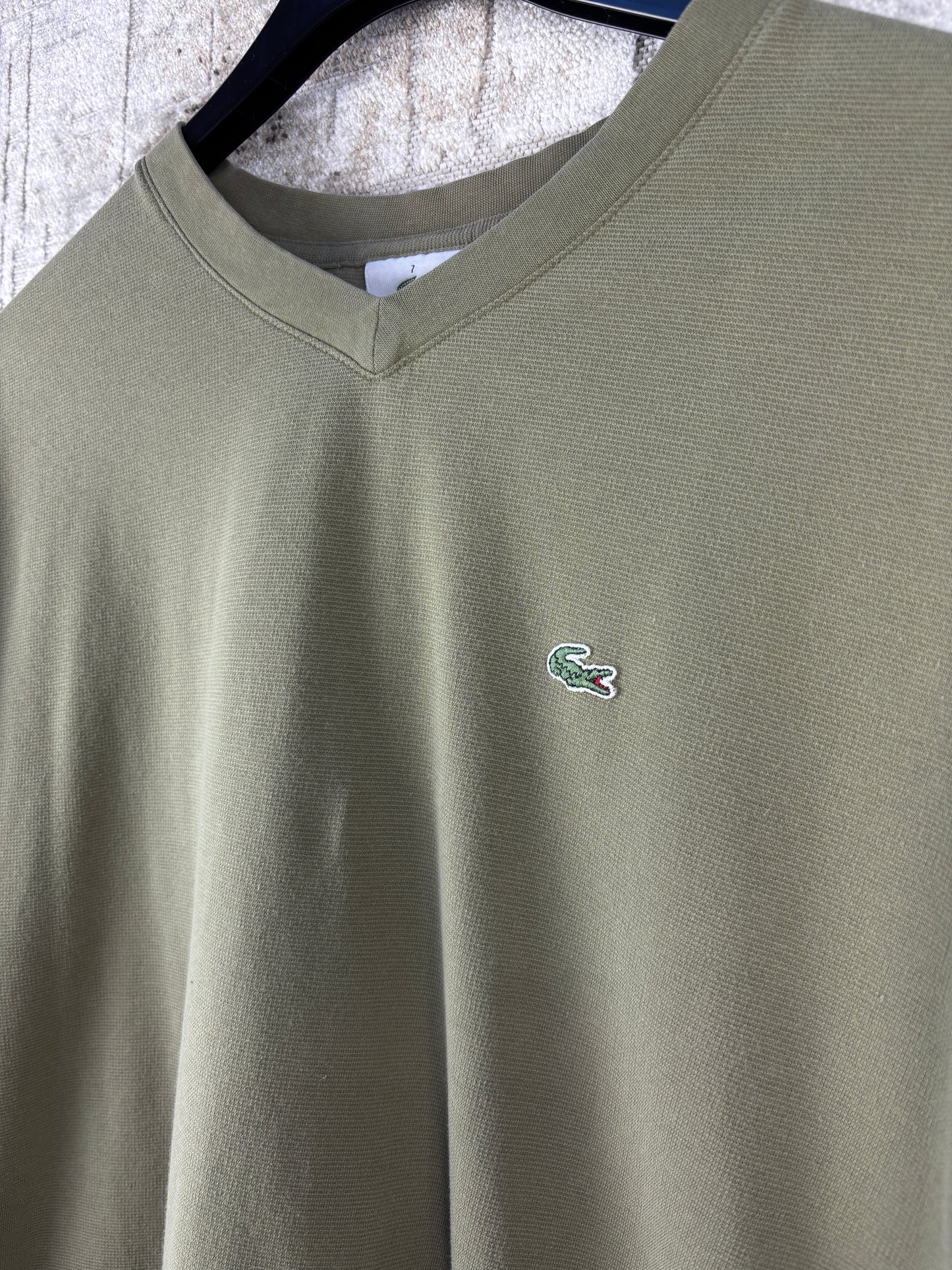 Vintage Lacoste Khaki V Neck Minimal T Shirt