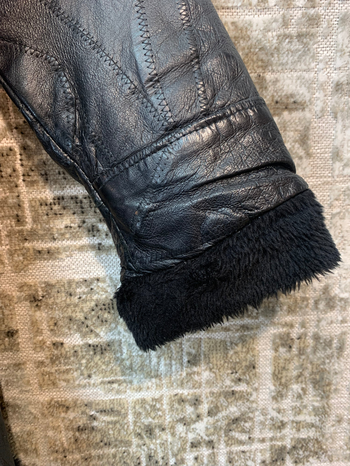 Patchwork Leather Faux Fur-Lined Hooded Coat