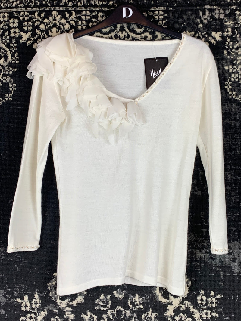 Women's Y2K Vintage White Knit Long Sleeve Top