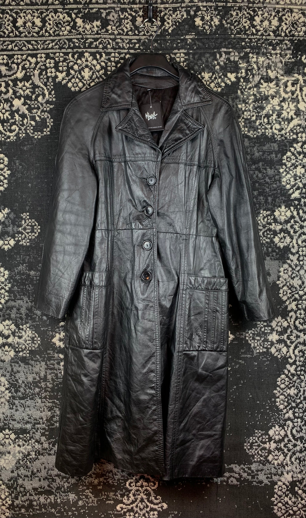 Womens Vintage Black Genuine Leather Long Coat