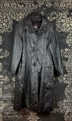 Womens Vintage Black Genuine Leather Long Coat