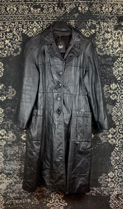 Womens Vintage Black Genuine Leather Long Coat