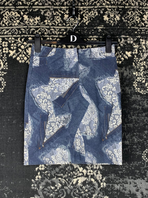Y2K Women's Shimmery Denim Print Pencil Skirt