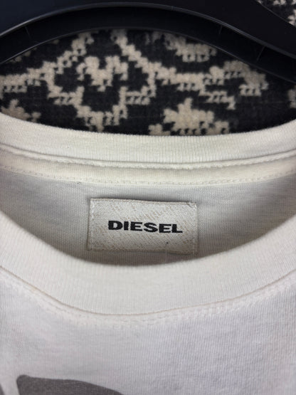 Diesel Graphic Skull Print White T-Shirt