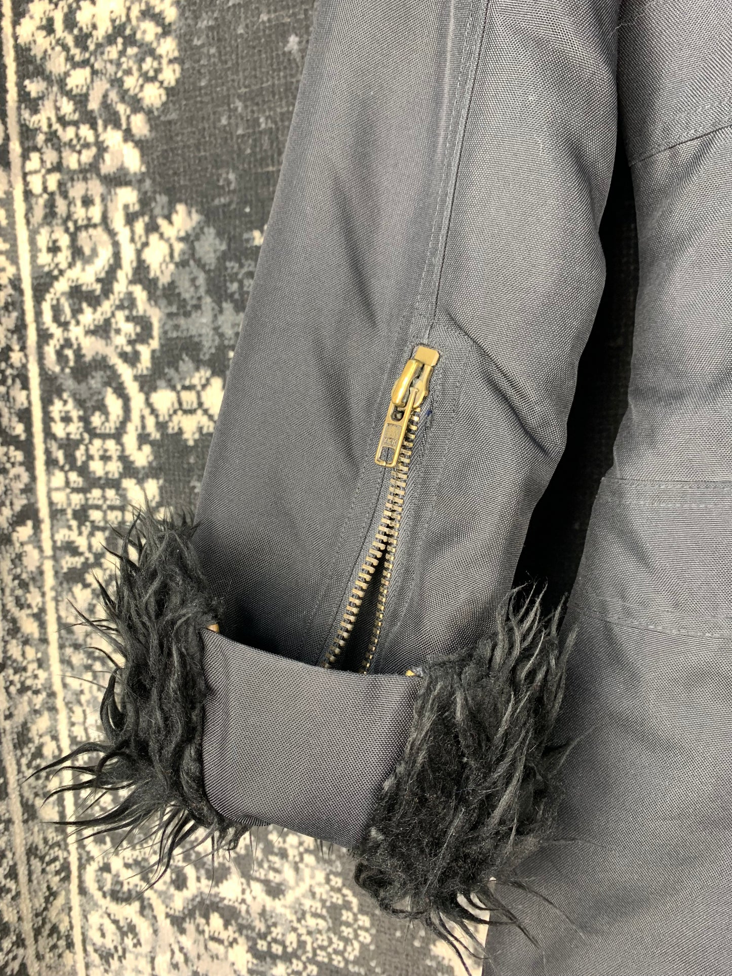 Women's Y2K Style Black Coat with Faux Fur Trim