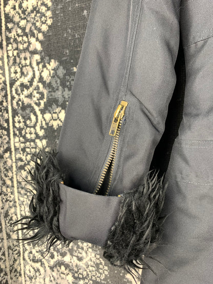 Women's Y2K Style Black Coat with Faux Fur Trim