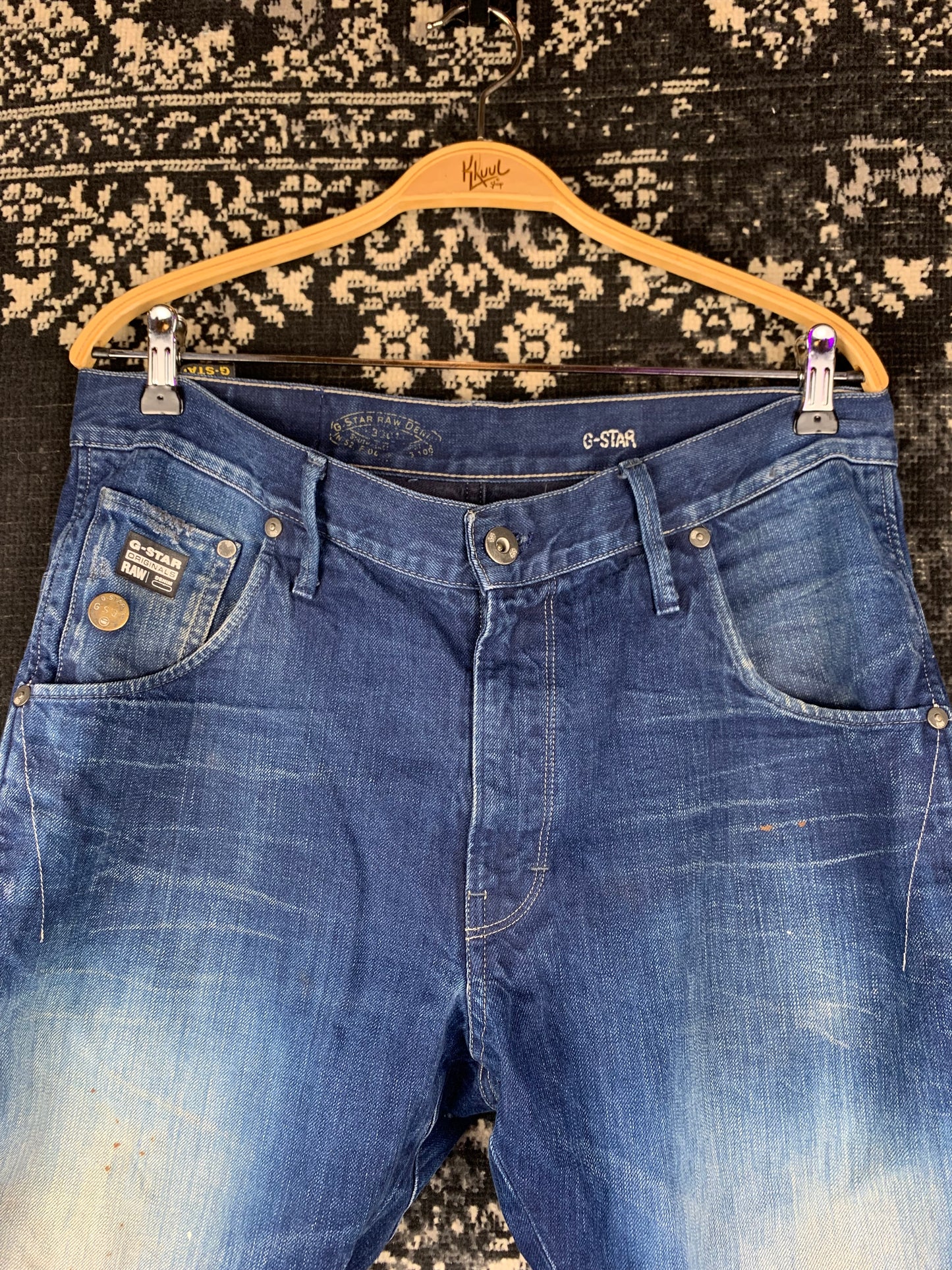 Men's Y2K G STAR RAW Blue Distressed Acid Wash Jeans