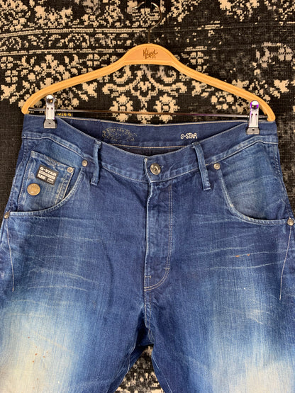 Men's Y2K G STAR RAW Blue Distressed Acid Wash Jeans