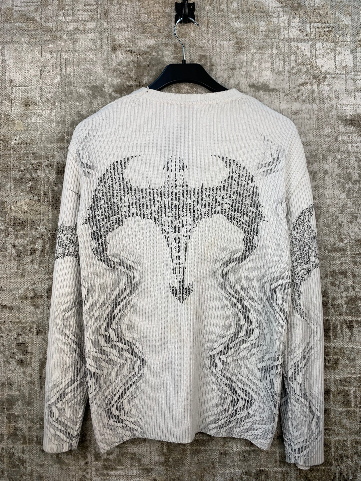 Mens Y2K White Graphic Knit Sweater