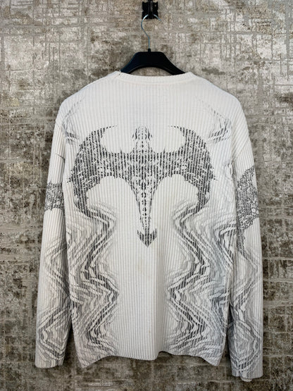 Mens Y2K White Graphic Knit Sweater